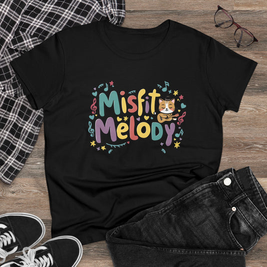 Women Tee Misfit Melody Cat Rock Music Food Shirts Tops Short Sleeve Regular Fit Cottagecore Funny Cat Tshirts