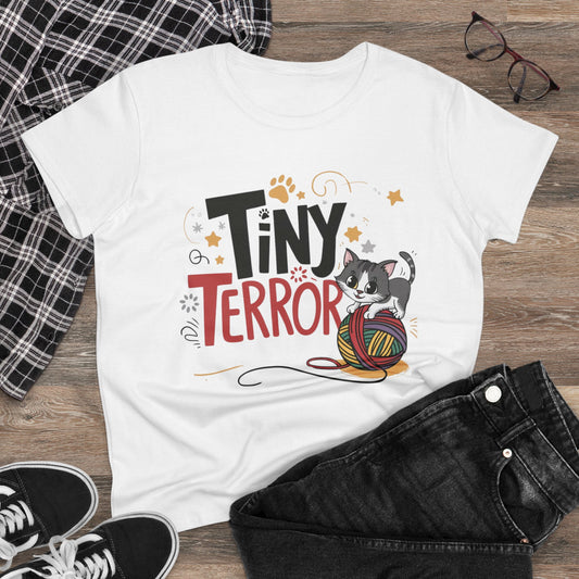 Womens Girl Tinny Terror Tshirts Gift Shirts Tops Short Sleeve Regular Fit Cottagecore Funny Cat Graphic Tees