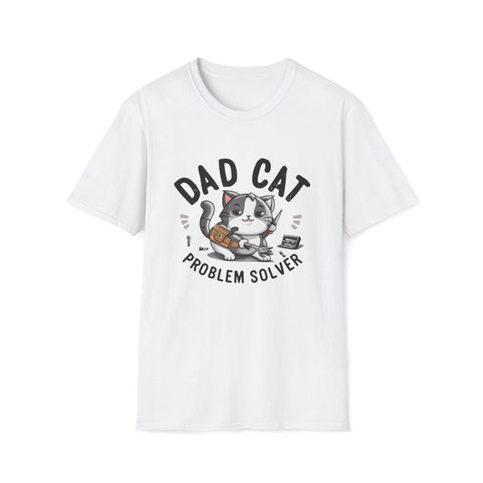 Men's Tee Dad Cat Problem Solver Best Cat Dad Short Sleeves Casual Regular Fit Cottagecore Funny Cat Tee