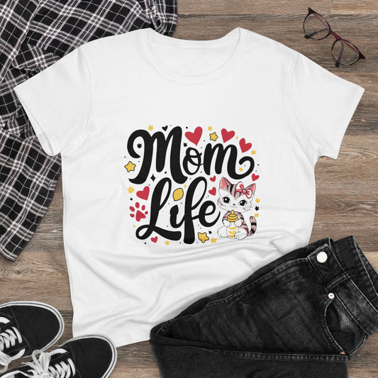 Womens Tshirt Mom Life Cat Mom Shirts Tops Short Sleeve Regular Fit Cottagecore Funny Cat Graphic Tee