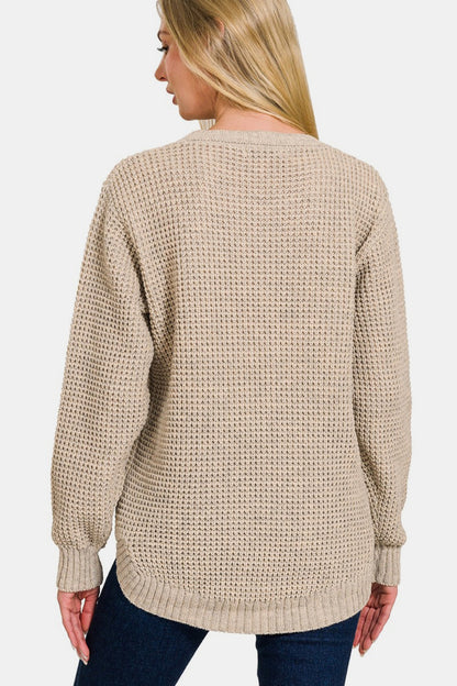 High-Low Waffle Sweater In Beinge