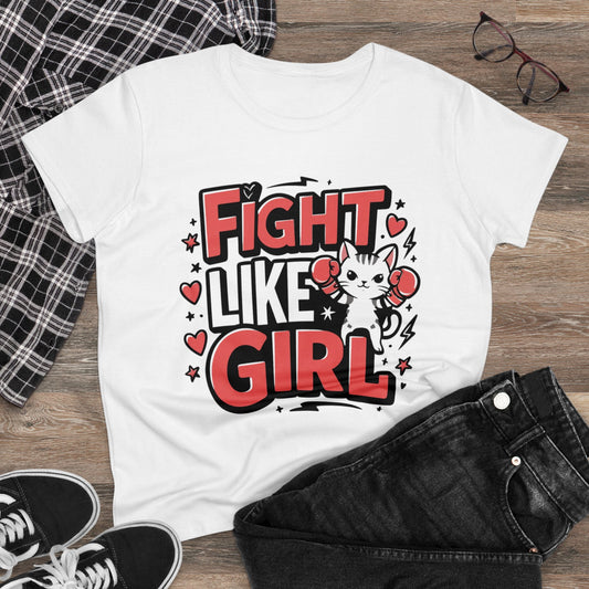 Womens Girls Fight Like Girl Tshirts Gifts Shirts Tops Short Sleeve Regular Fit Cottagecore Funny Cat Graphic Tees