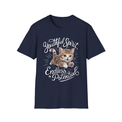 Men's Tee Youthful Spirit Endless Potential Youth Short Sleeves Casual Regular Fit Cotton Funny Cat  T-Shirt