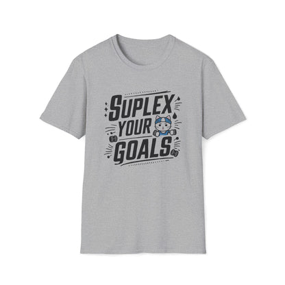 Men's Tee Suplex Your Goals Gym Workout Short Sleeves Casual Regular Fit Cotton Funny Cat Tee