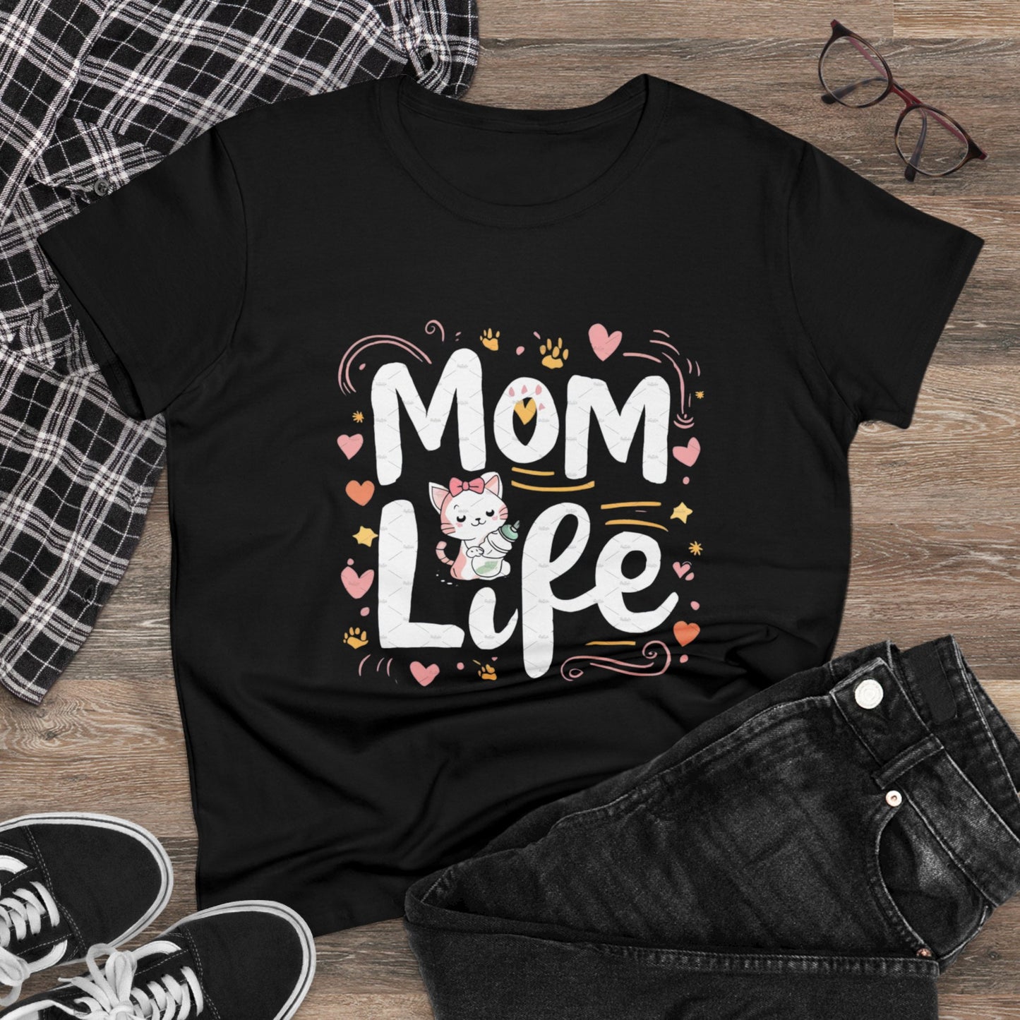 Womens Tshirts Mom Life Cat Mom Shirts Tops Short Sleeve Regular Fit Cotton Funny Cat Graphic Tees