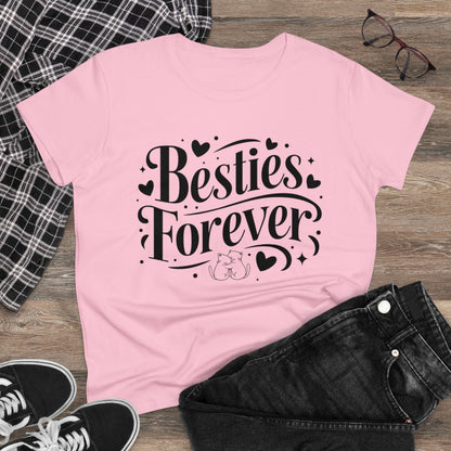 Womens Tees Besties Forever Cat Best Friend Shirt Tops Short Sleeve Regular Fit Cotton Funny Cat Graphic Tshirts