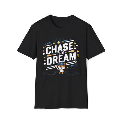 Men's T-Shirt Chase The Dreams Baseball Player Short Sleeves Casual Regular Fit Cotton Funny Cat Baseball Tee