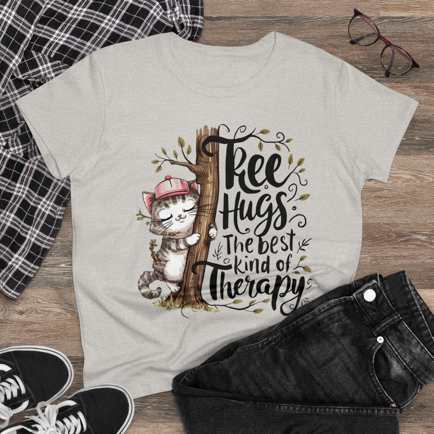 Tree Hugs Best Kind of Therapy Women Cotton Tshirt