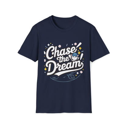 Men's T-Shirt Chase The Dream Baseball Players Short Sleeves Casual Regular Fit Cotton Funny Cat Baseball Tee