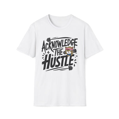 Men's Tee Acknowledge The Hustle Gym Workout Short Sleeves Casual Regular Fit Cotton Funny Cat Tee