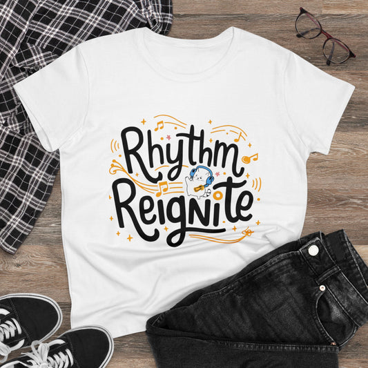 Women Tee Rhythm Reignite Cat Rock Music Food Shirts Tops Short Sleeve Regular Fit Cottagecore Funny Cat Tshirts