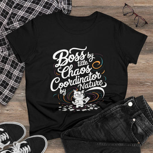 Womens Tees Boss By Title Chaos Coordinate By Nature Shirts Tops Short Sleeve Regular Fit Cottagecore Funny Cat T-Shirt