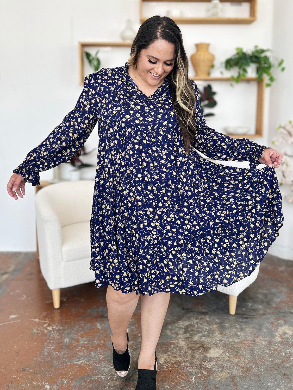 Printed Ruffle Hem Long Sleeve Tiered Dress