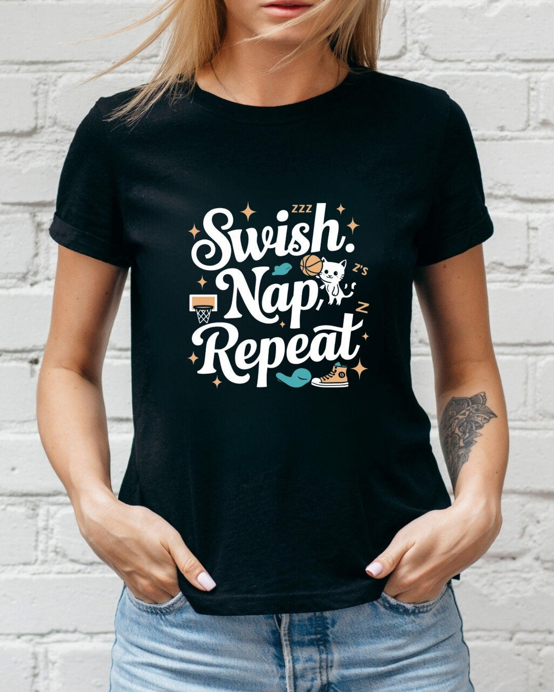 Swish Nap Repeat  Basketball Crew Neck T-Shirt