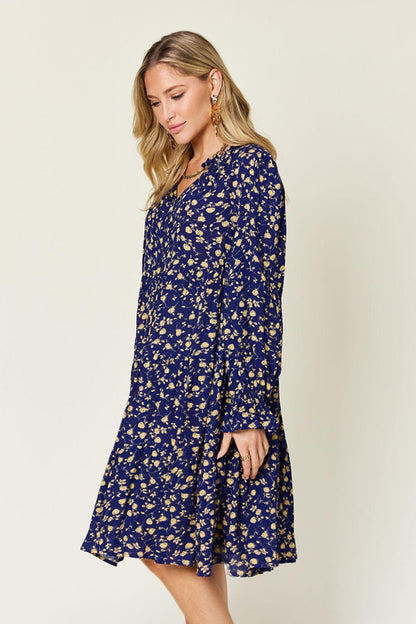 Printed Ruffle Hem Long Sleeve Tiered Dress