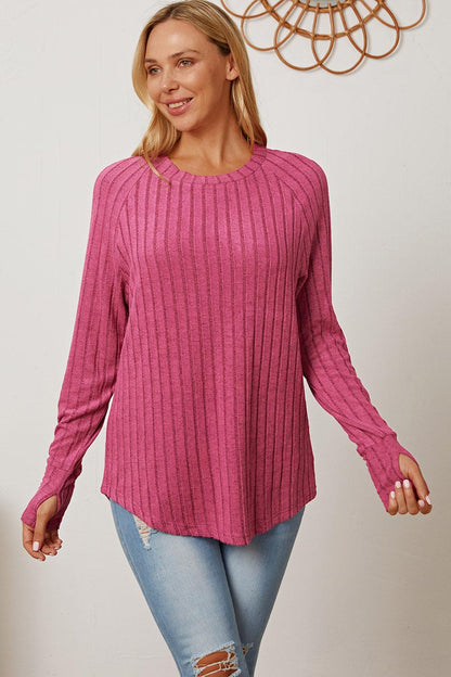 Ribbed Thumbhole Sleeve T-Shirt