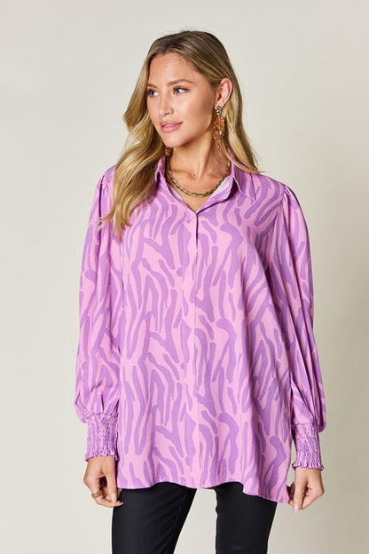 Printed Smocked Long Sleeve Blouse