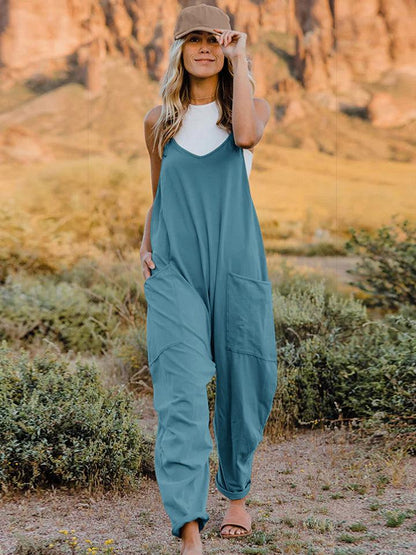 V-Neck Sleeveless Jumpsuit with Pockets