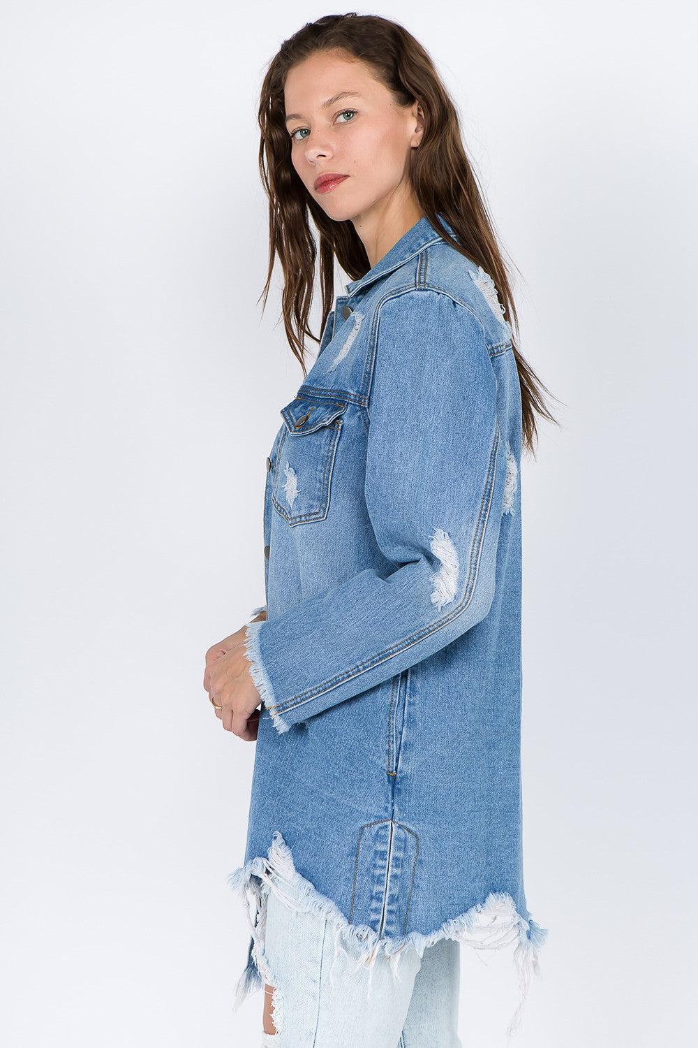 Distressed frayed hem Denim Jackets