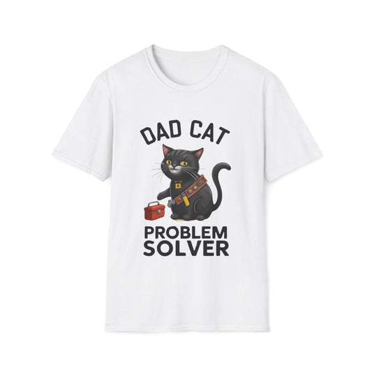 Men's Tee Dad Cat Problem Solver Best Cat Dad Short Sleeve Casual Regular Fit Cottagecore Funny Cat T-Shirt