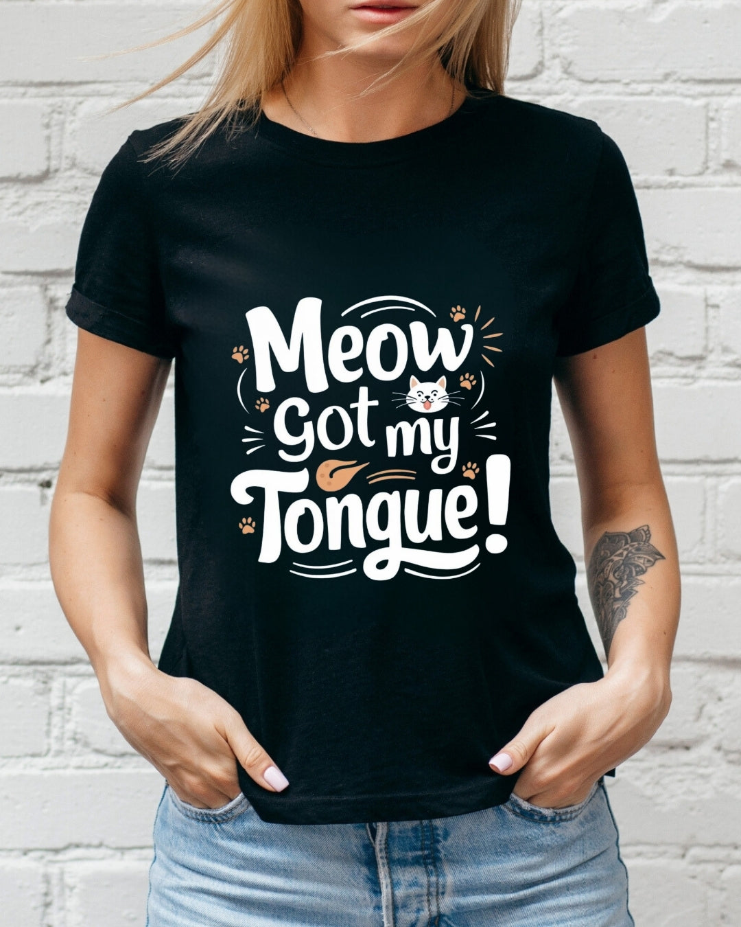 Meow Got My Tongue Idiom Cotton T-Shirts