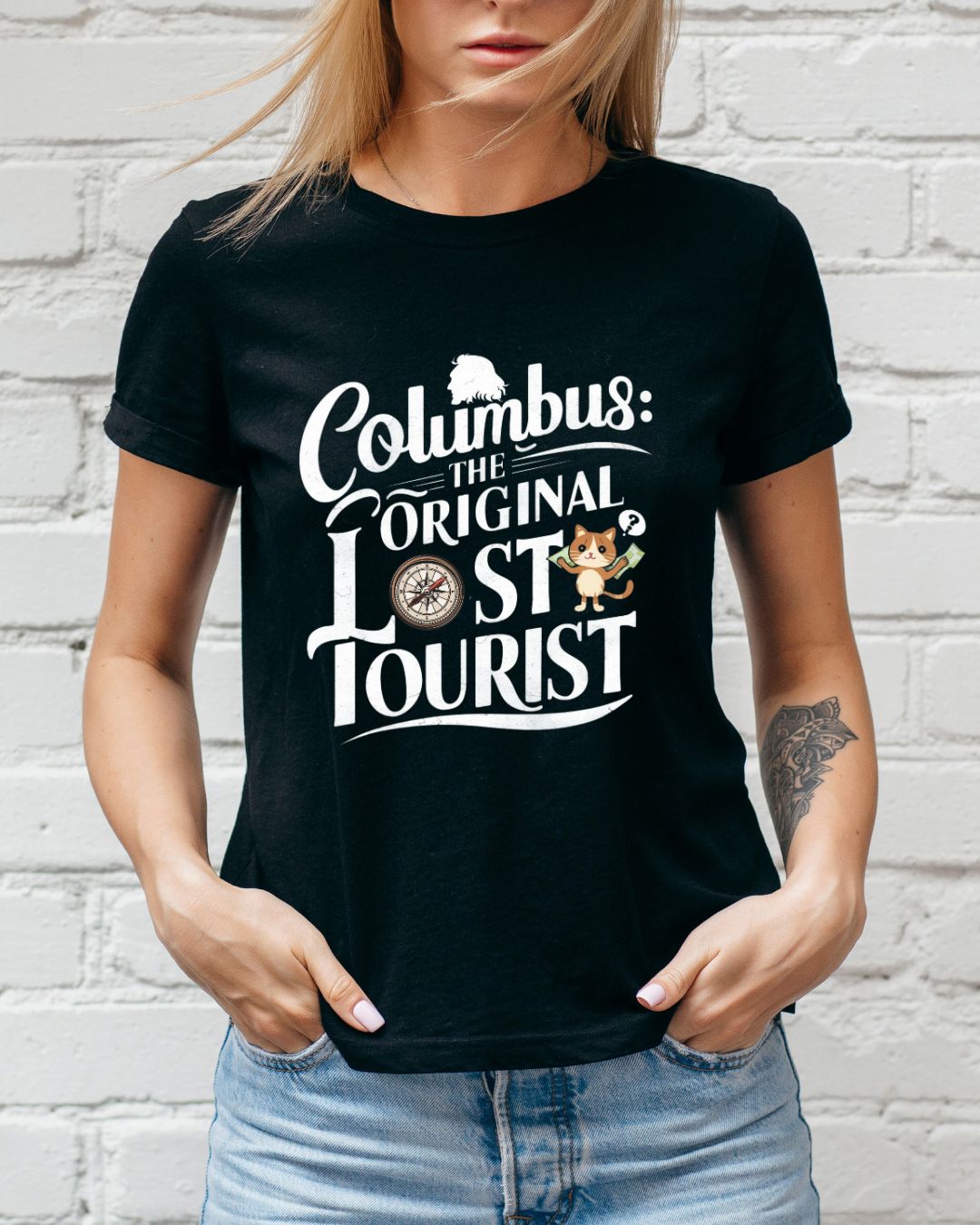 Columbus The Original Lost Tourist Women Cotton Tshirt