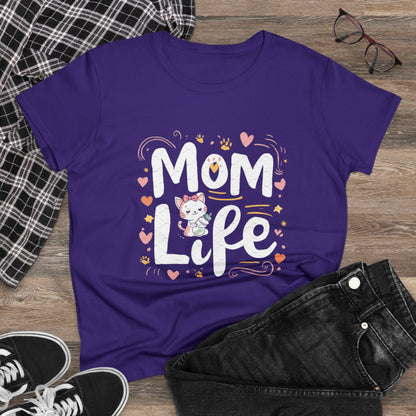 Womens Tshirts Mom Life Cat Mom Shirts Tops Short Sleeve Regular Fit Cotton Funny Cat Graphic Tees