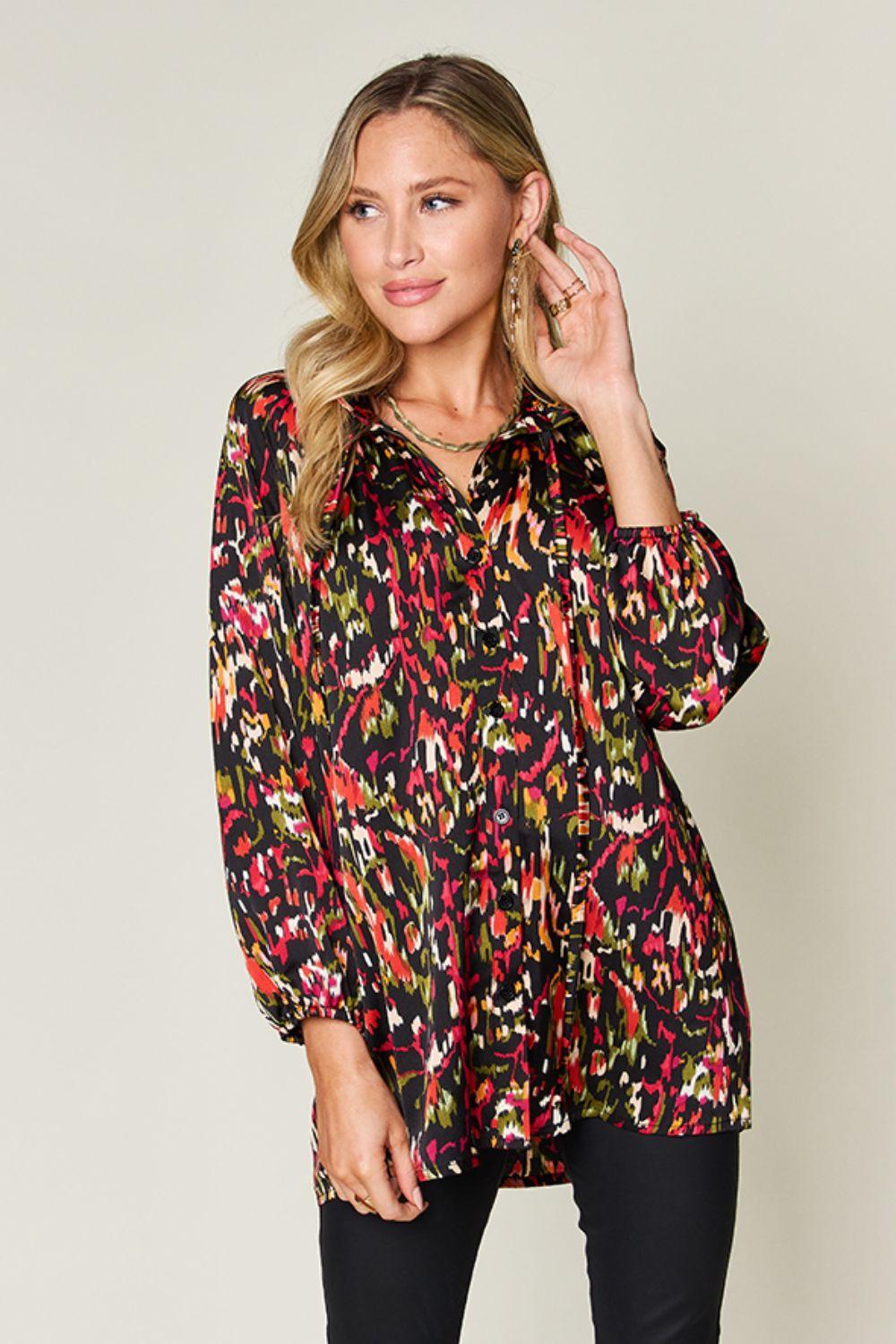 Printed Button Up Long Sleeve Shirt