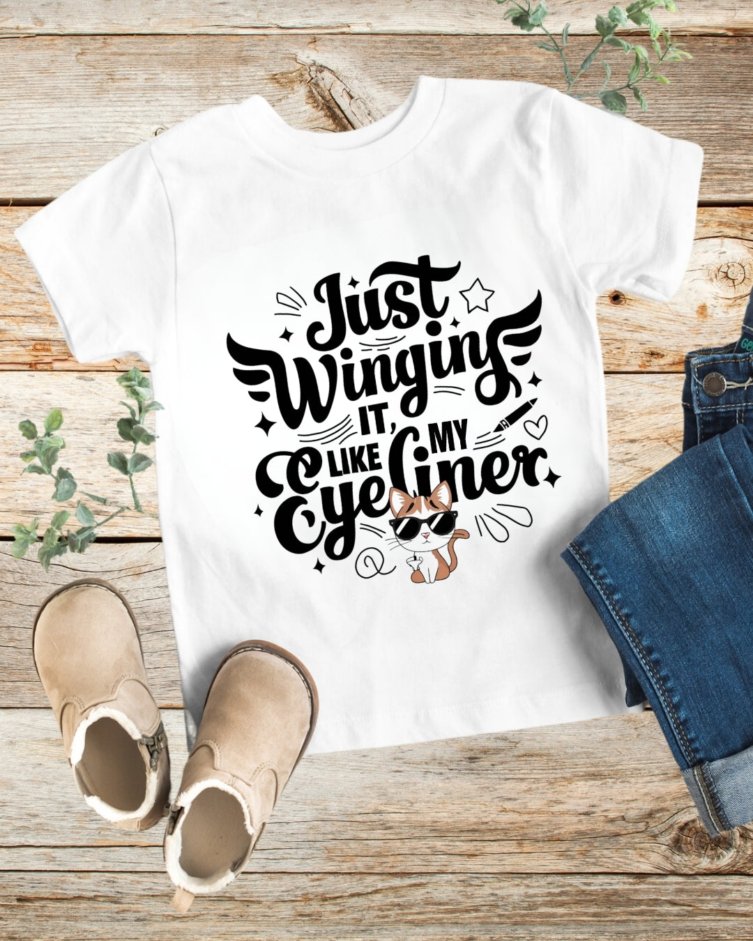 Just Winging it Like My Eyeliner Heavy Cotton T-Shirt