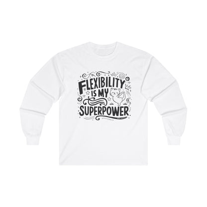 Flexibility Is My Superpower Funny Cat Yoga Mindfulness Meditation Gift Men Kids Women Graphic Long Sleeve Cotton T-Shirt