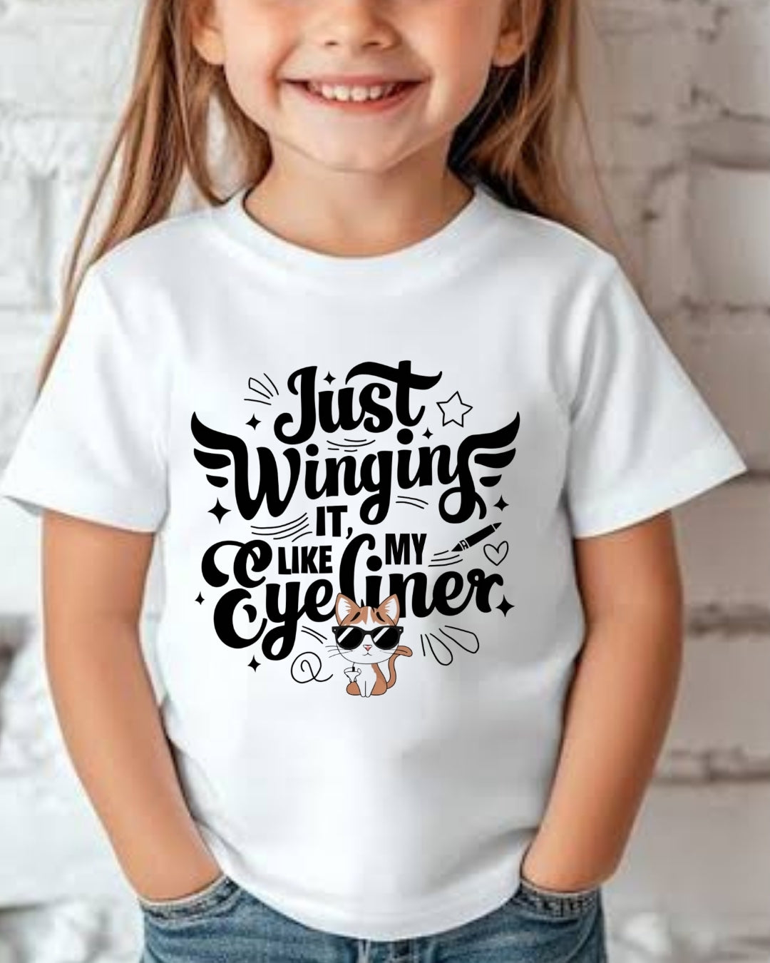 Just Winging it Like My Eyeliner Heavy Cotton T-Shirt