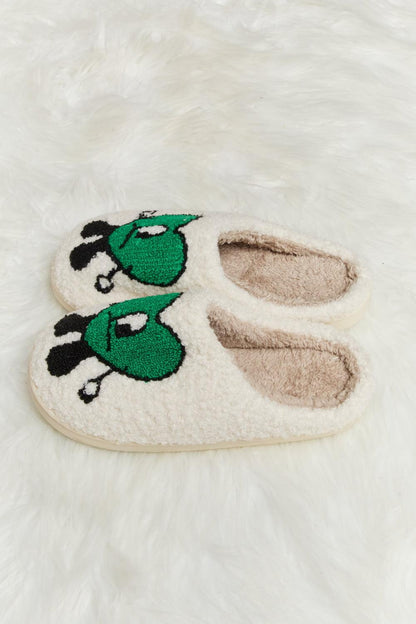 Love Heart Print Plush Slippers