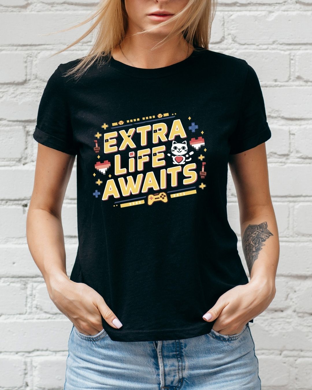 Extra Life Awaits Retro Cotton Tshirt