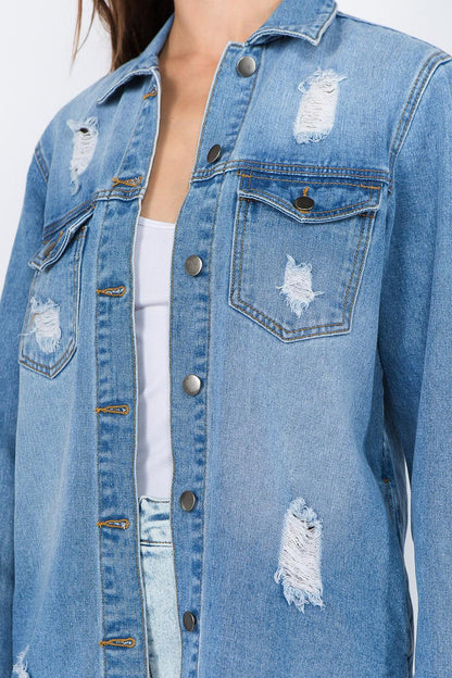 Distressed frayed hem Denim Jackets