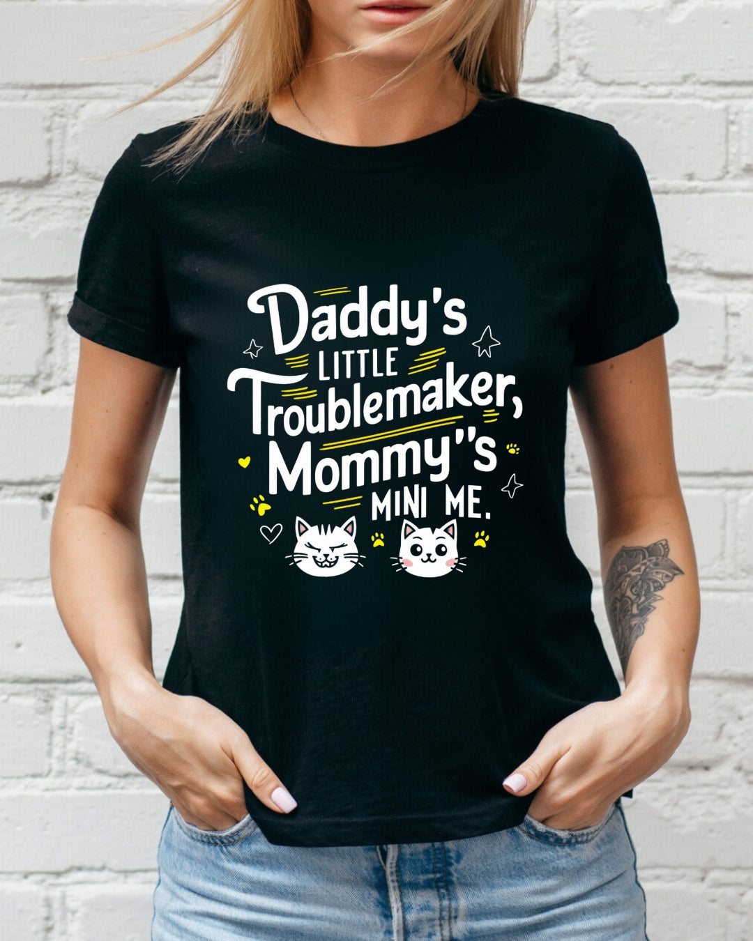 Daddy Little Trouble Mommy Mini Me Cotton T-Shirt