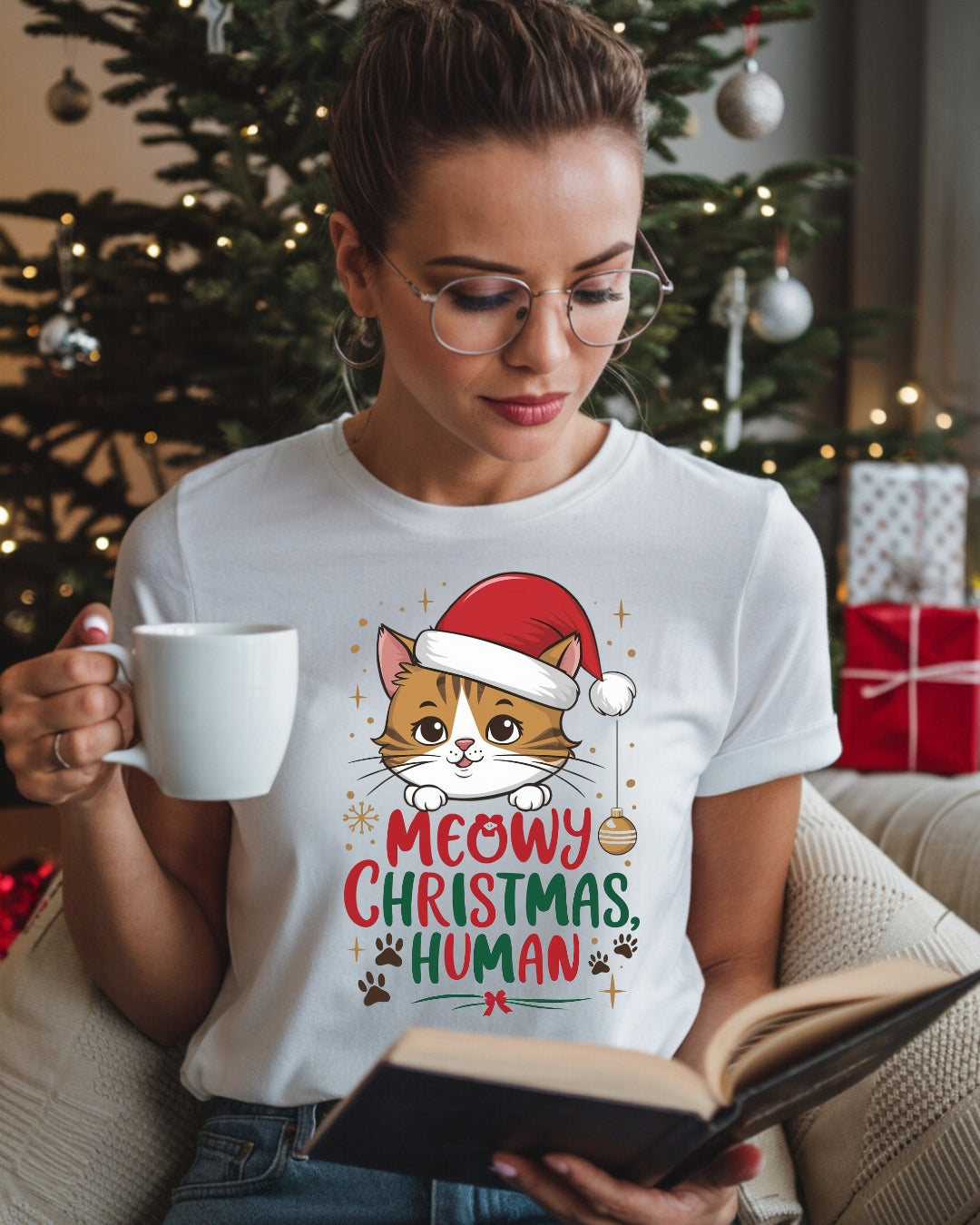 Meowy Christmas Cotton Tshirts