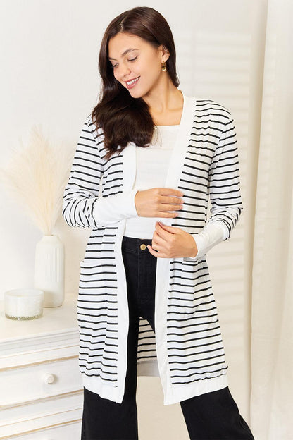 Striped open-front longline cardigan