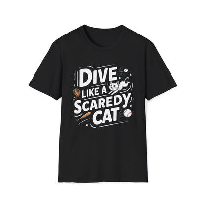 Men's T-Shirt Dive Like Scaredy Cat Baseball Players Short Sleeves Casual Regular Fit Cotton Funny Cat Baseball Tee