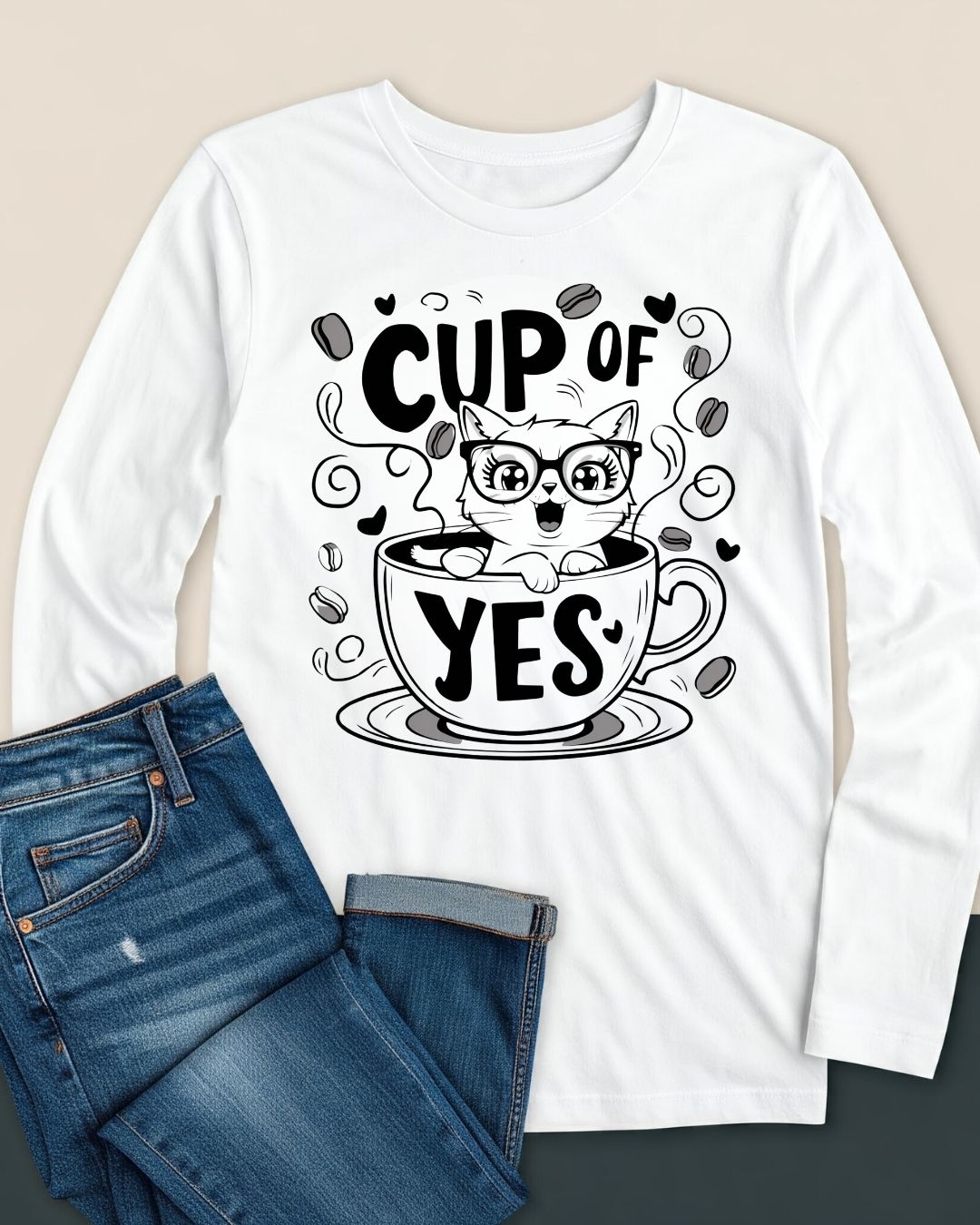 Cup Of Yes Cotton Long Sleeve Tshirt