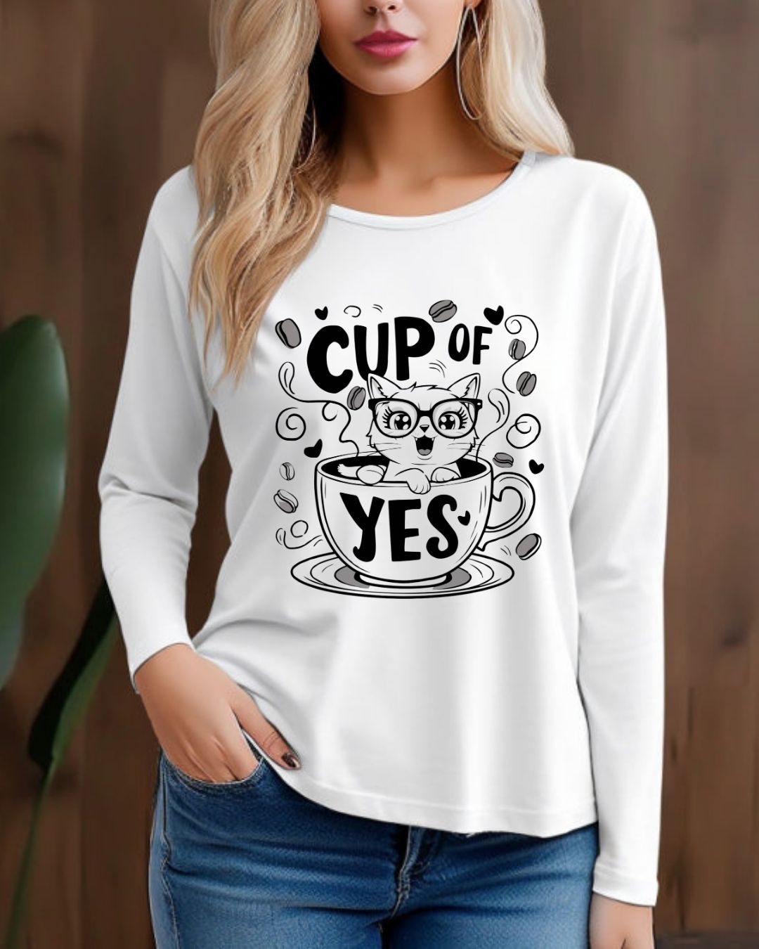 Cup Of Yes Cotton Long Sleeve Tshirt