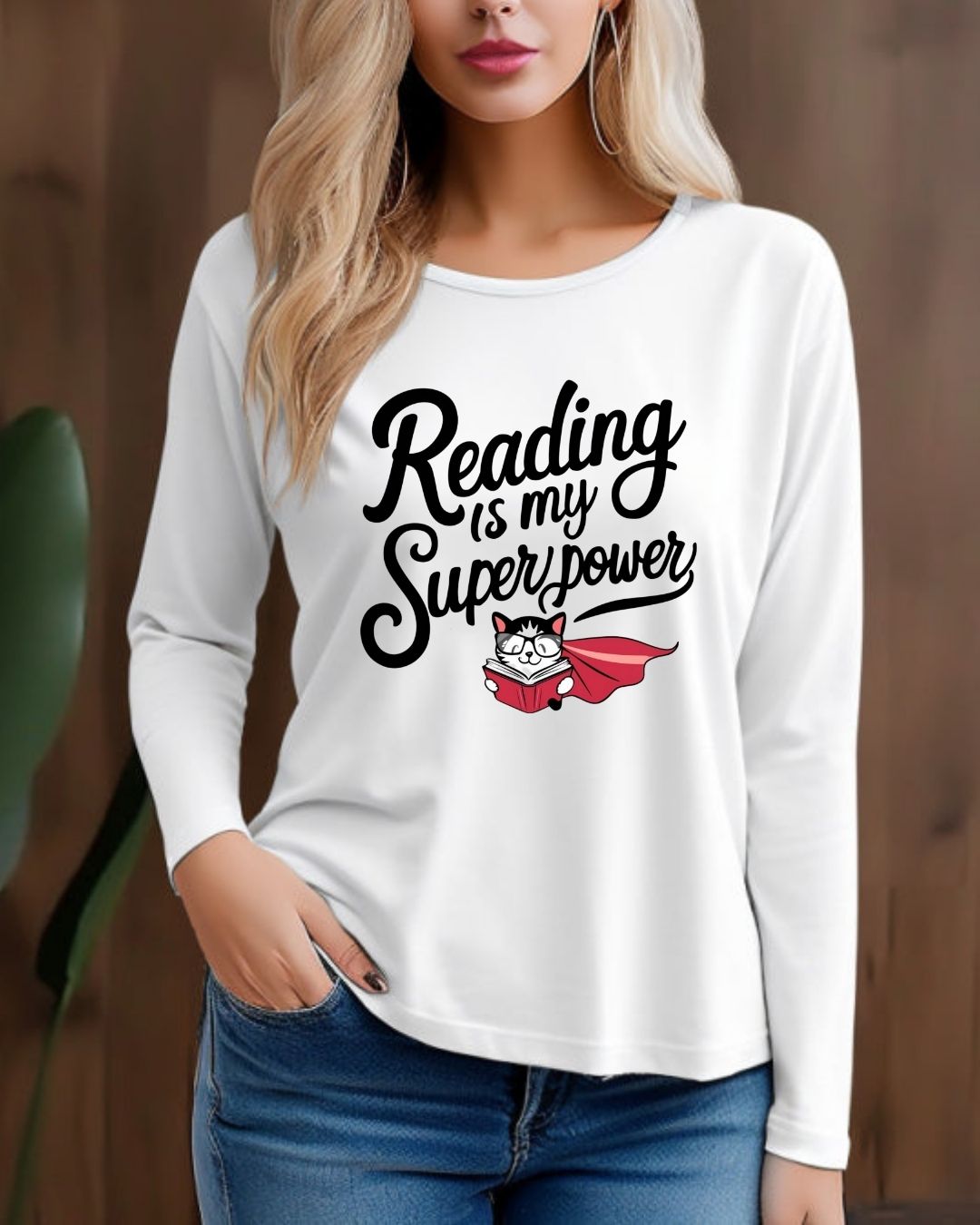 Reading Is My Superpower Cotton Long Sleeve Tshirt