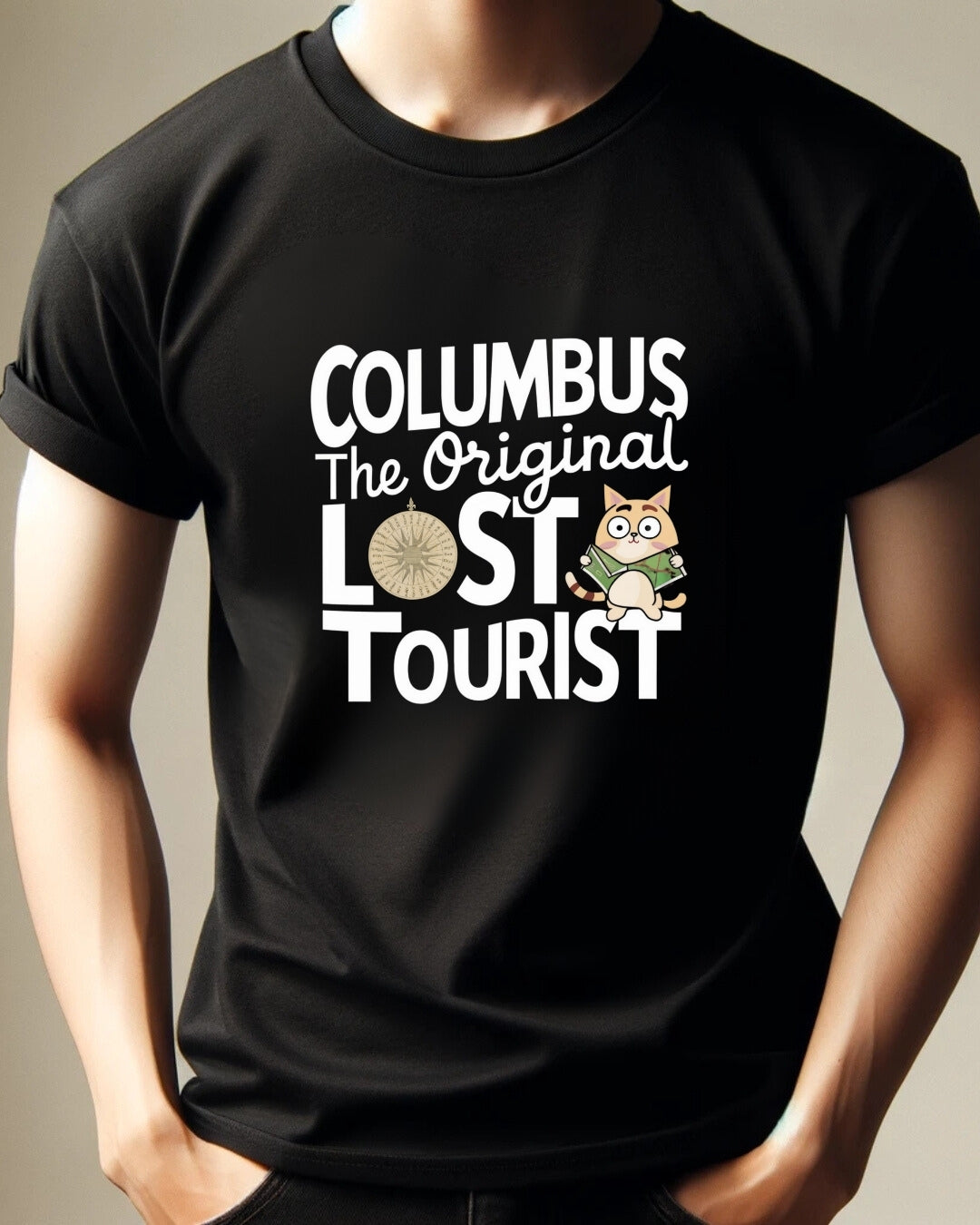 Columbus The Original Lost Tourist Unisex Cotton Cat T-Shirt