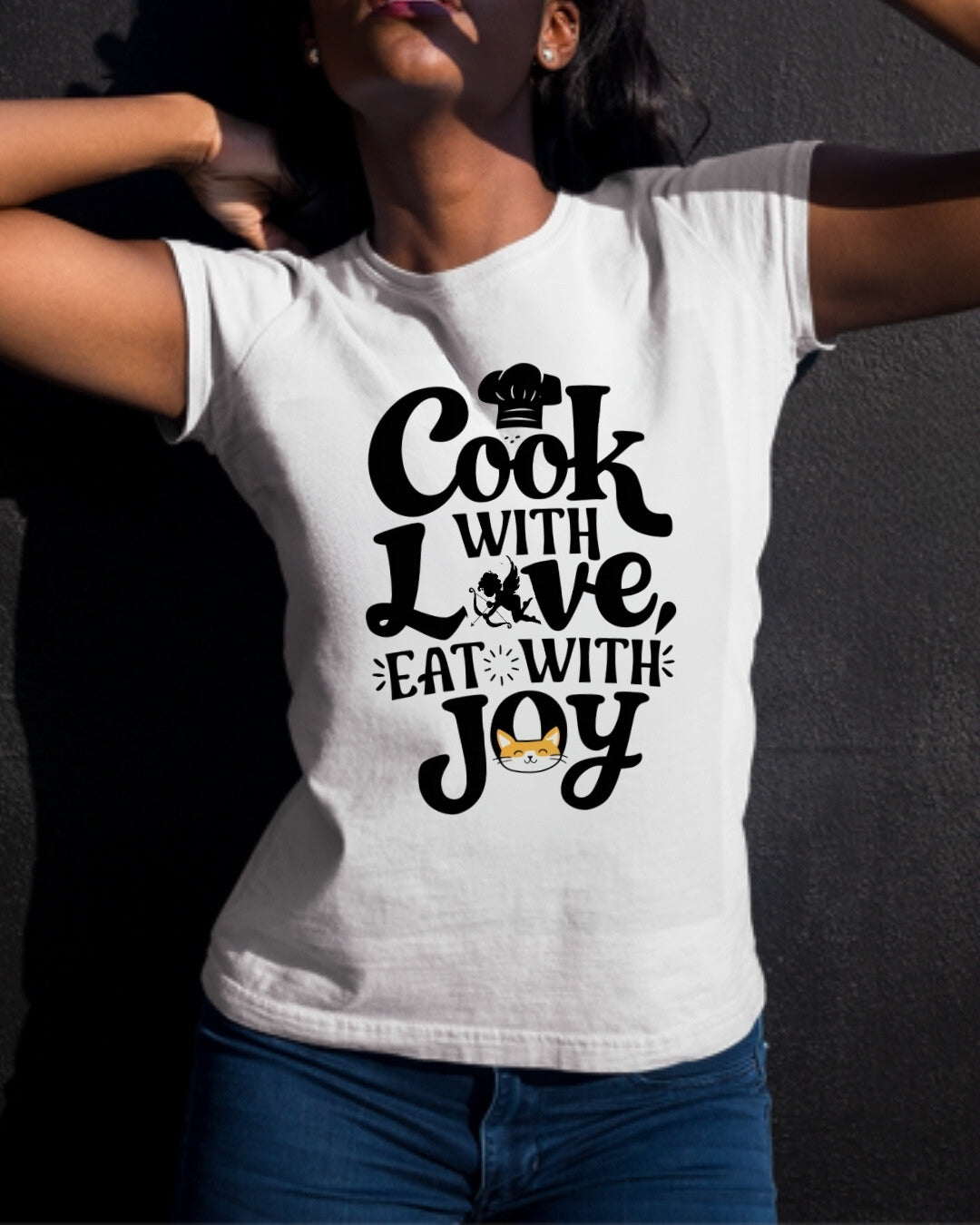 Cook With Love Eat With Joy Unisex Cotton T-Shirts