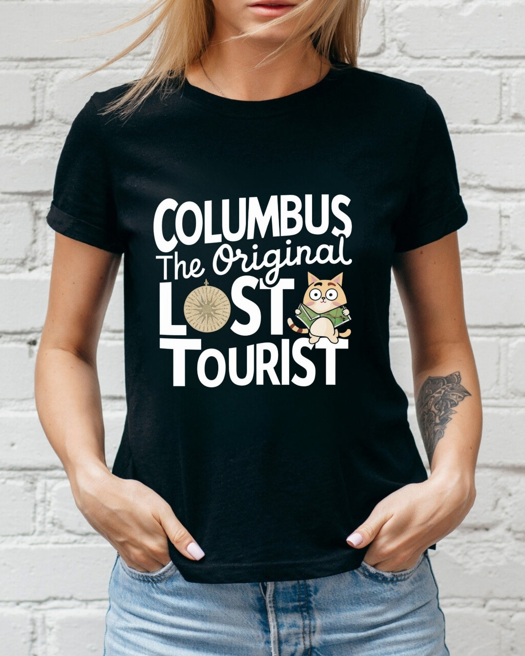 Columbus The Original Lost Tourist Unisex Cotton Cat T-Shirt