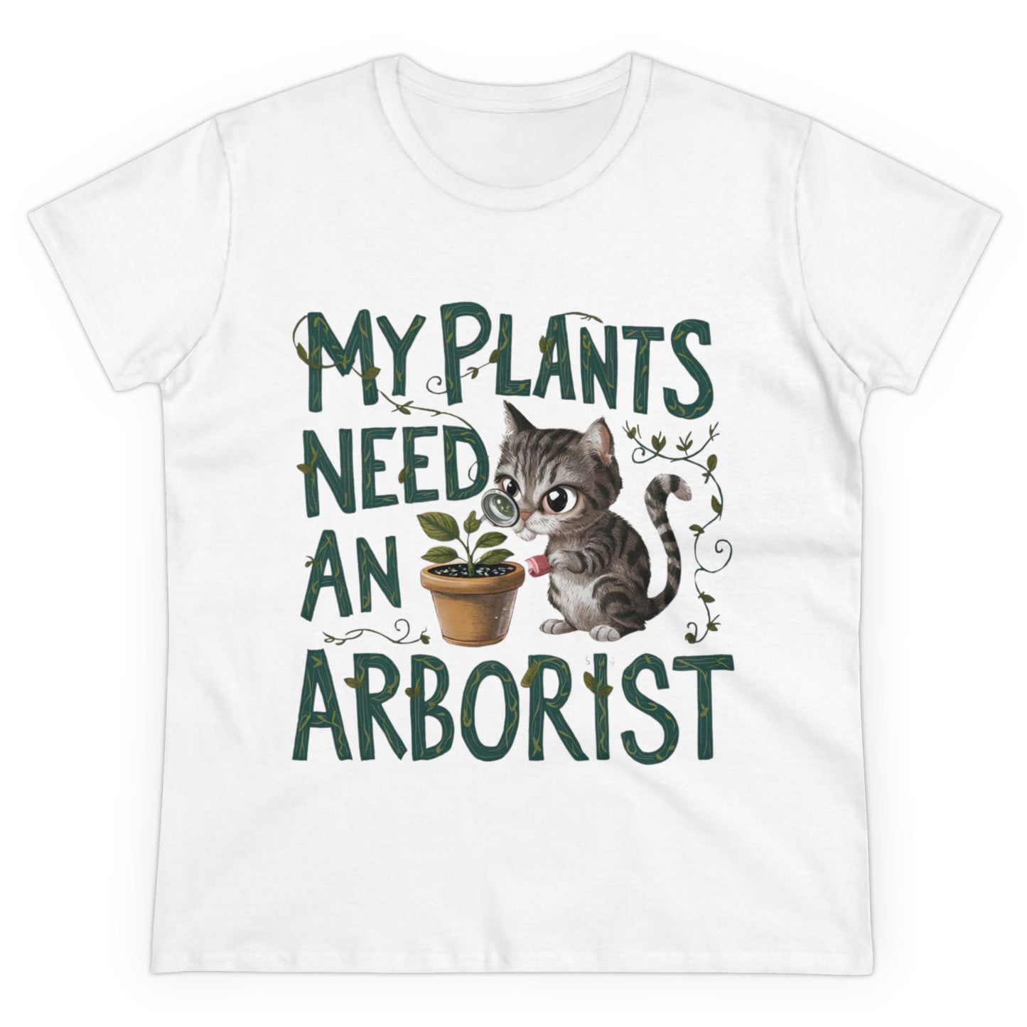 Womens T-Shirt My Plant Need Arborists Nature Shirts Tops Short Sleeve Regular Fit Cotton Funny Cat Tees