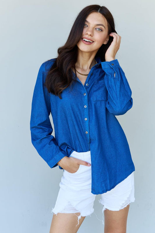 Denim Button Down Shirt Tops