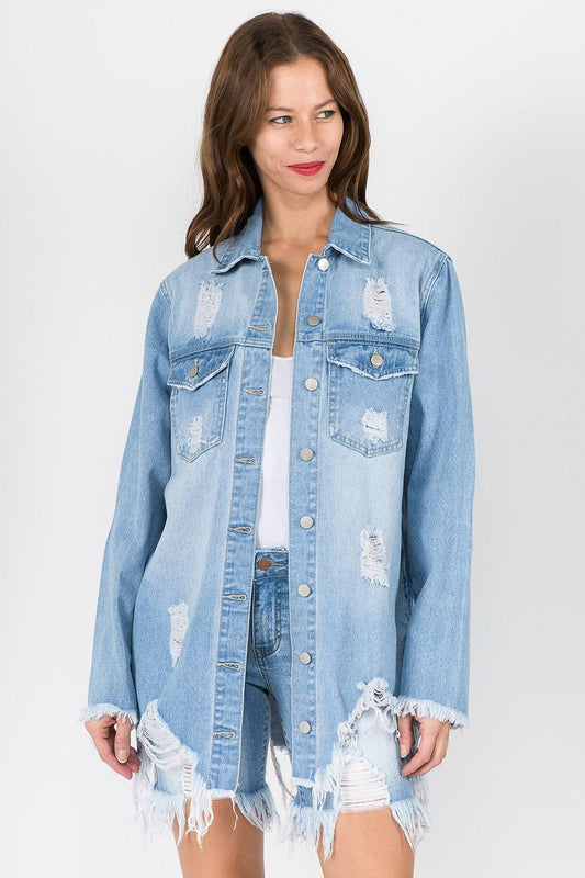 Distressed Frayed Hem Denim Jackets