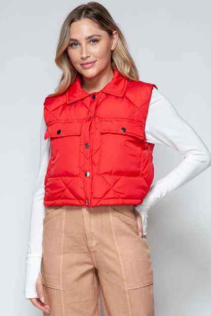 Snap Down Quilted Crop Vest