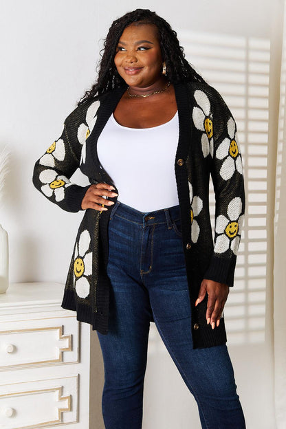 Floral Print Button Down Longline Cardigan