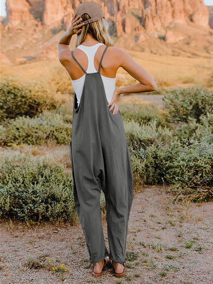 Sleeveless V-Neck Pocketed Jumpsuit